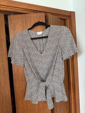 Sienna Sky Black and White Printed Tie-Front Blouse